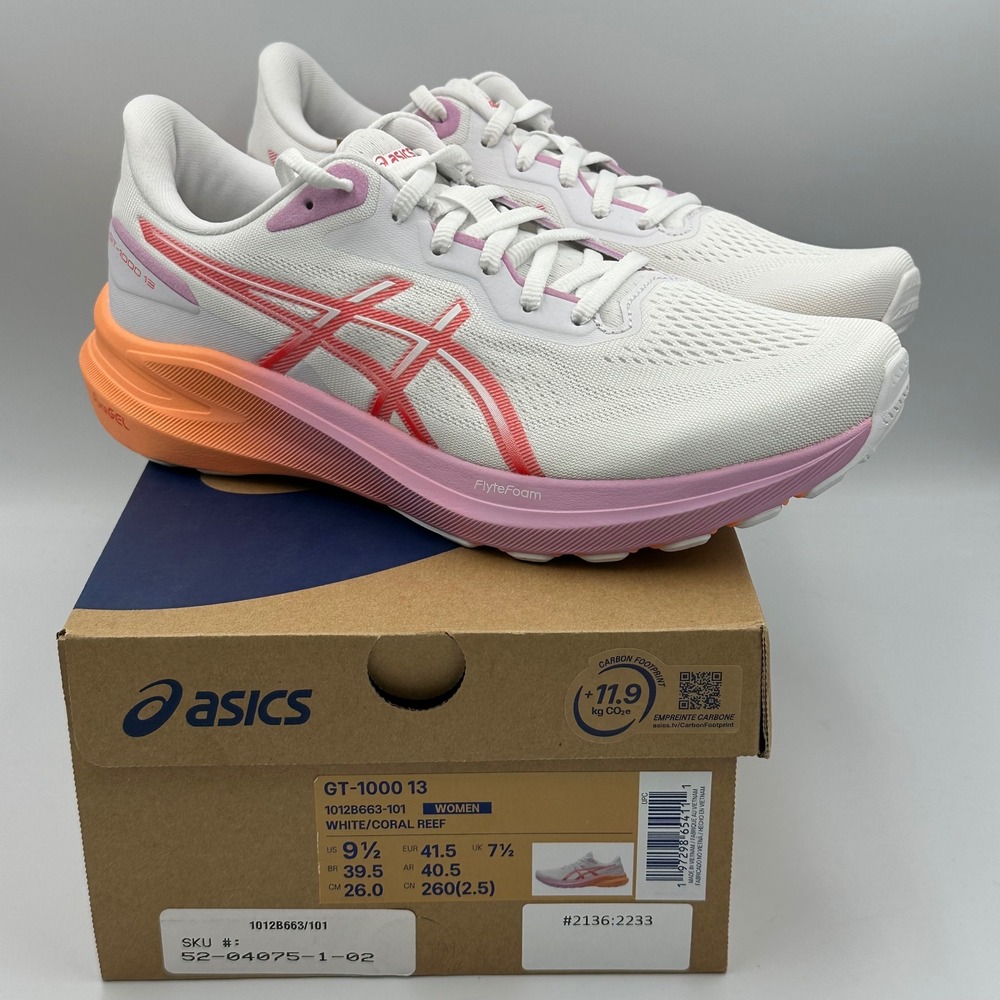 ASICS GT-1000 13 FlyteFoam PureGEL White Coral Reef Women 9.5 Running NIB‎ Shoes - Picture 3 of 11